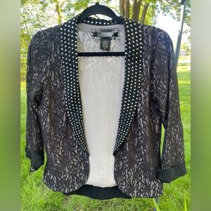 Daytrip Black Lace/Stud Embellished 3/4 Sleeve Lightweight Jacket Blazer M NWOT